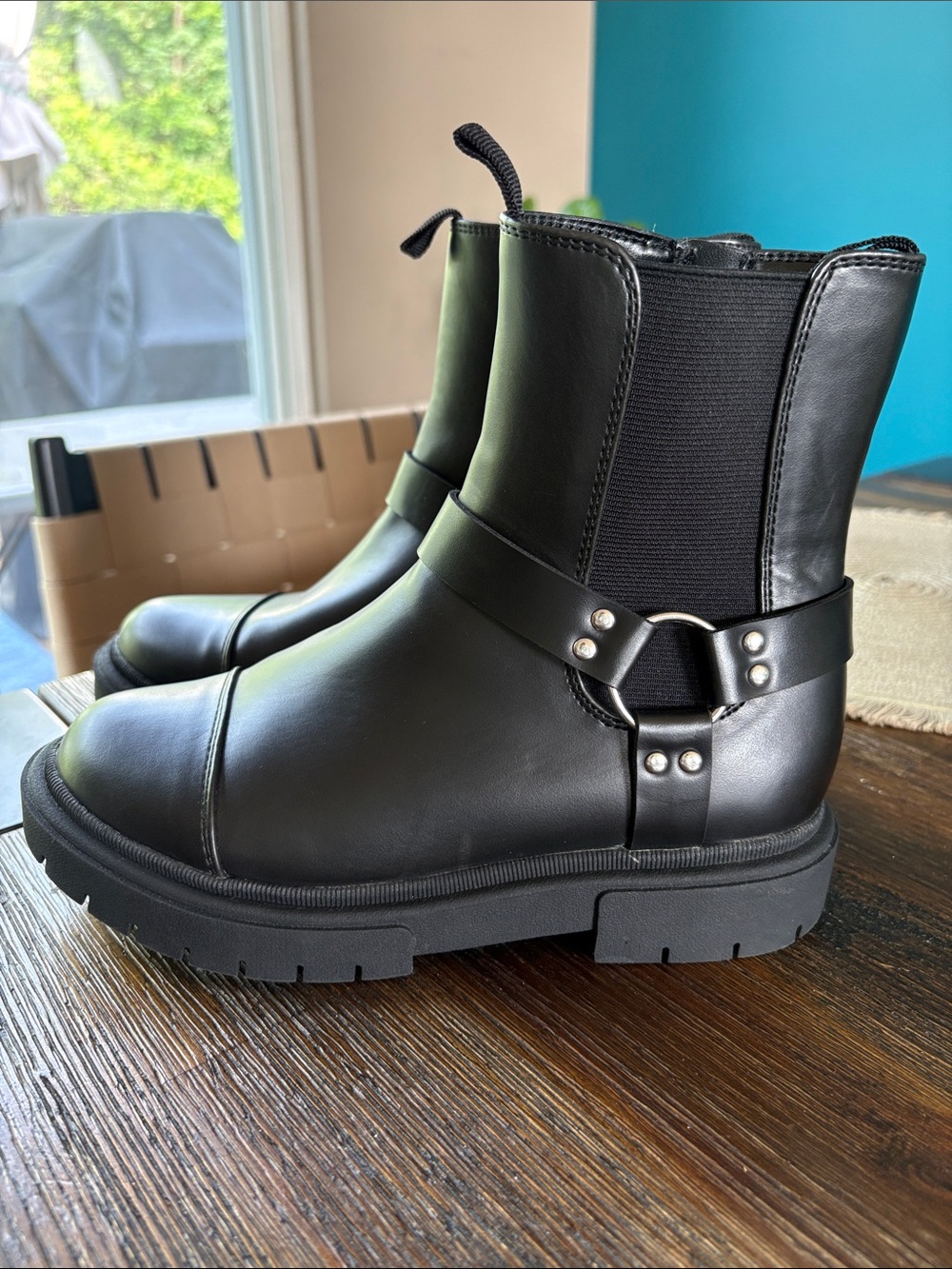 Black Leather Chelsea Harness Boots